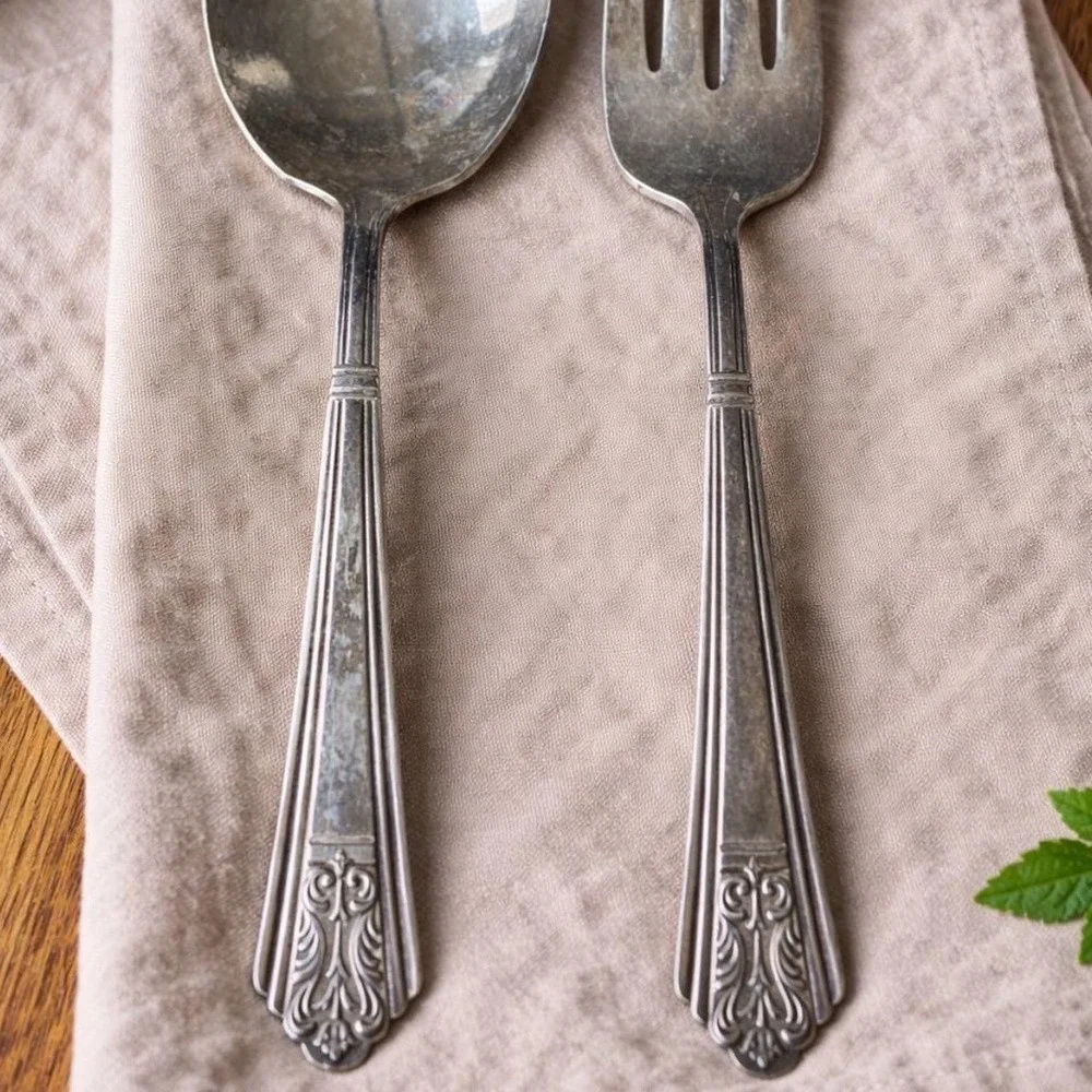 Royal Saxony Silverplate‎ Serving Spoon Fork Set 1935 Unpolished